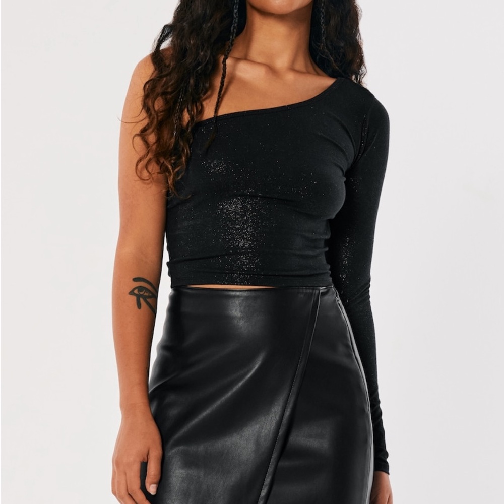 Hollister one shoulder black shimmer top